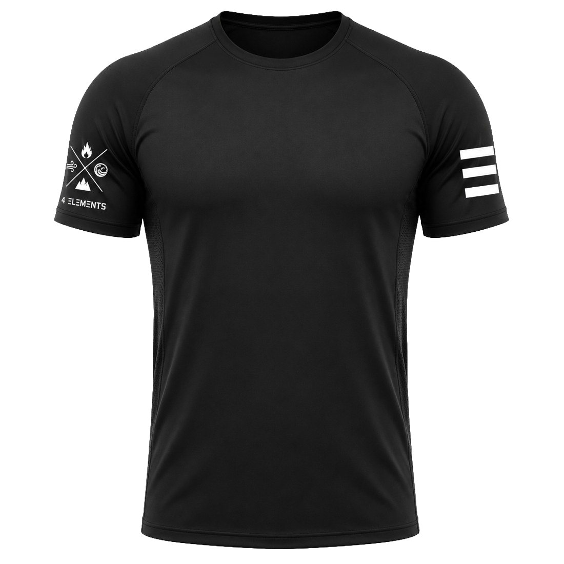 Core Black performance tee with 4 Elements sleeve mark