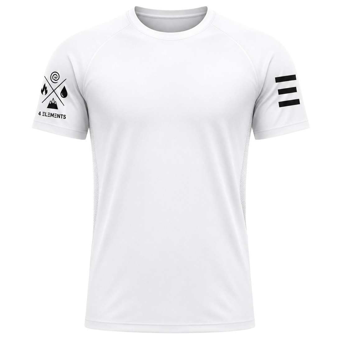 Core White performance tee with 4 Elements sleeve mark
