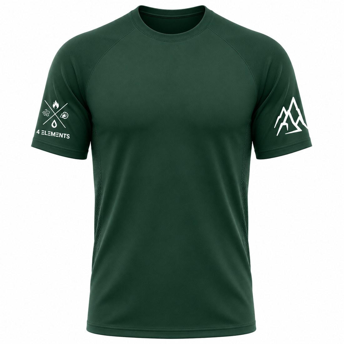Earth emblem tee in forest green with peaks on the sleeve